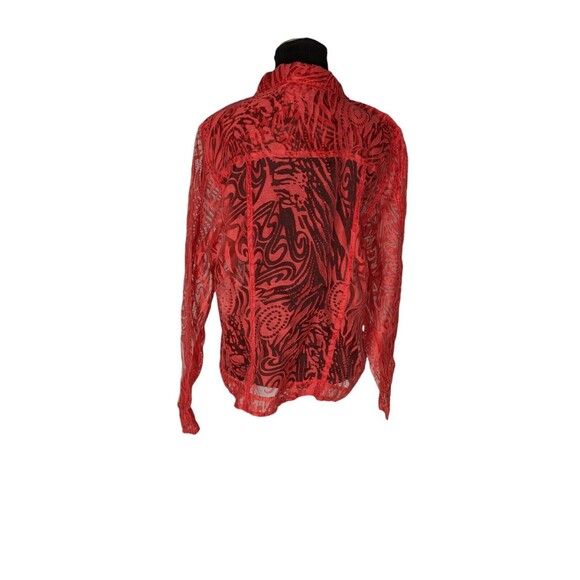 Coldwater Creek Sz M Red Orange Burnout Long Sleeve Wood Button Down Shirt - Picture 5 of 6